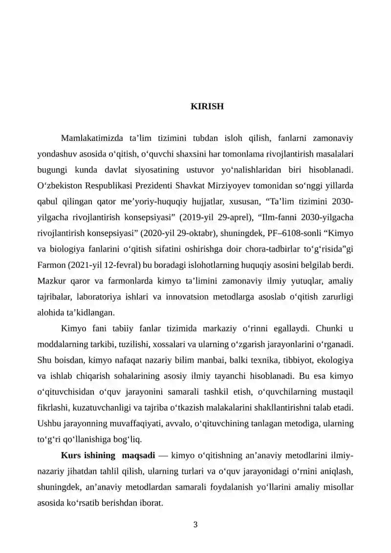 "Kimyo o‘qitishning an‘anaviy metodlari va ularning umumiy tavsifi" 3