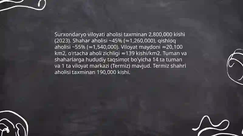 Mintaqalar aholisi demografiyasi va mehnat resurslarini holatini o'rganib tahlil qilish Surxondaryo viloyati. 3