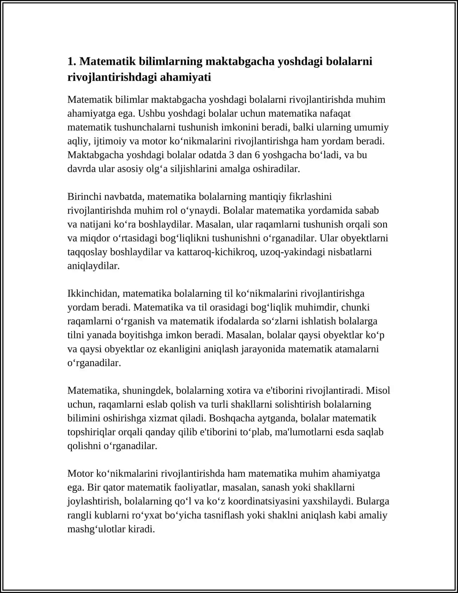 MAKTABGACHA YOSHDAGI BOLALARNI HAR TOMONLAMA RIVOJLANTIRISHDA VA ULARNI MAKTABGA TAYYORLASHDA MATEMATIK BILIMLARNING RÒLI 3