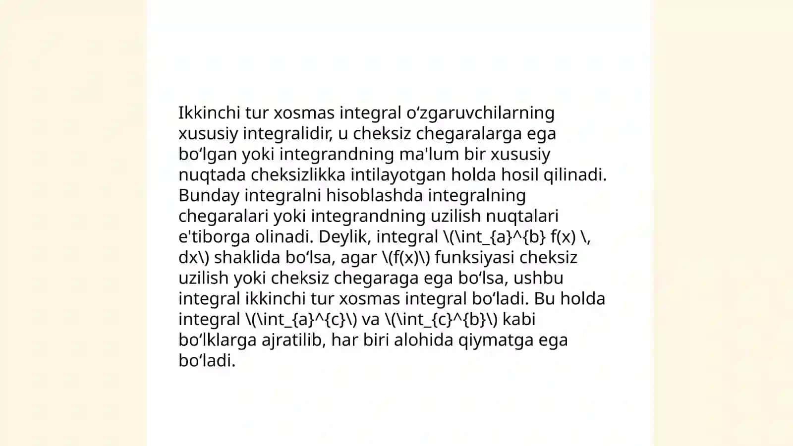 Ikkinchi tur xosmas integral va yaqinlashuvchanligi 3
