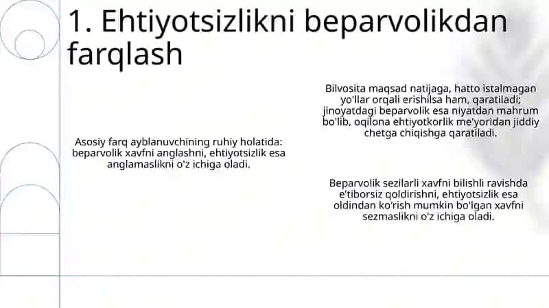 Jinoyat huquqida egri qasdning jinoiy o'z-o'ziga ishonishdan farqi 3