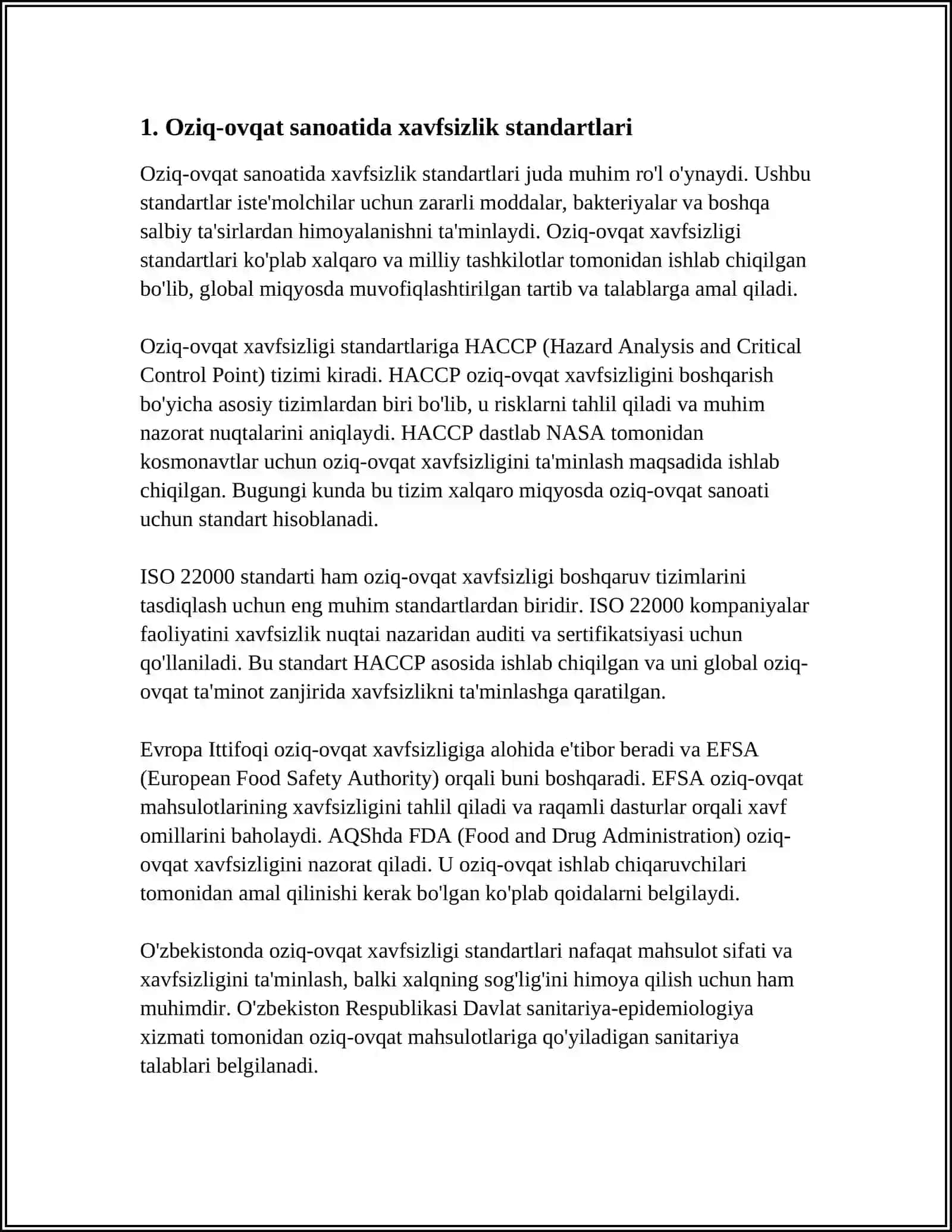 OZIQ-OVQAT SANOATIDA STANDARD TALABLARI 3