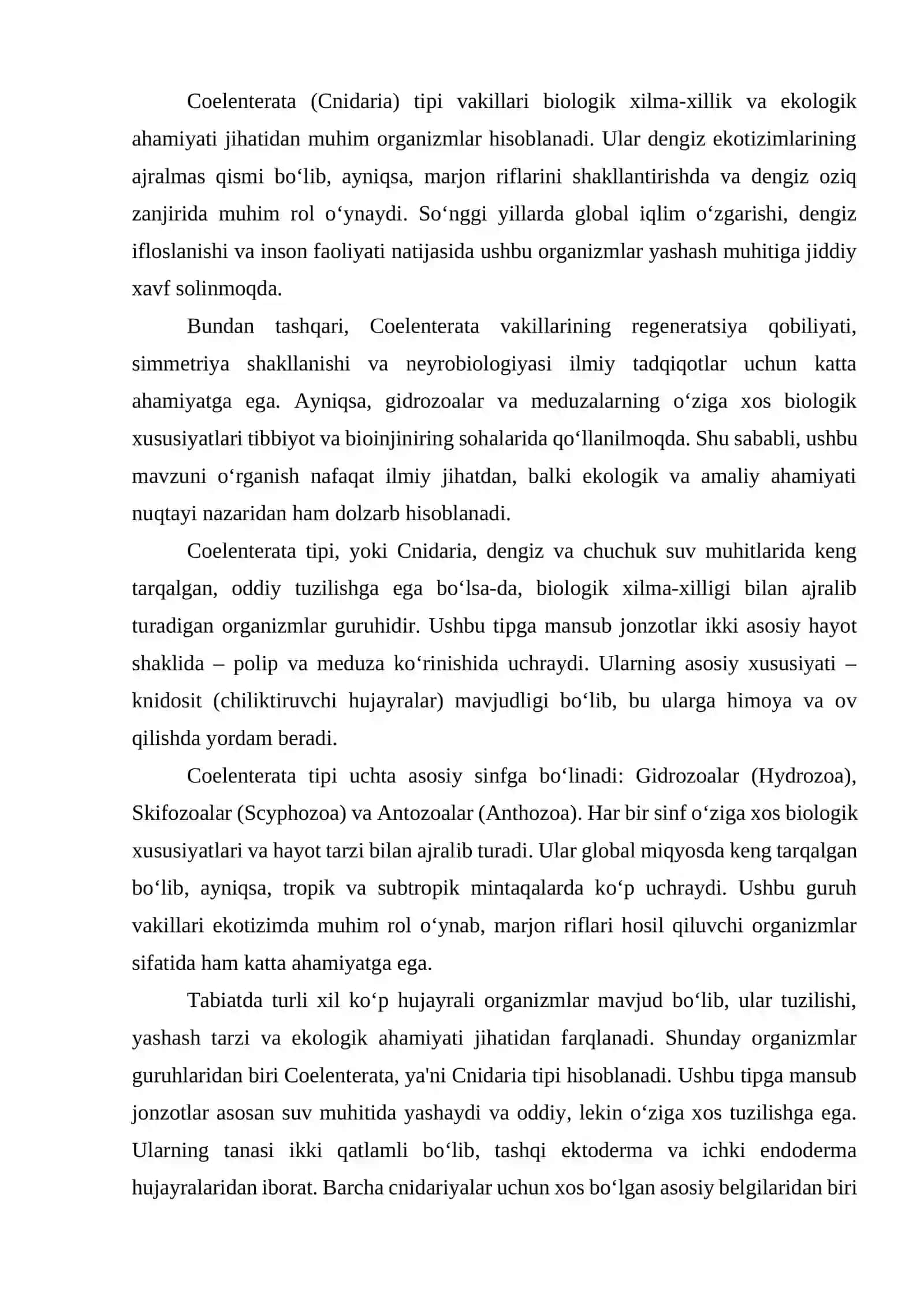 Coelenterate tipi sinflari va vakillarining xilma-xilligi va tarqalishi 3
