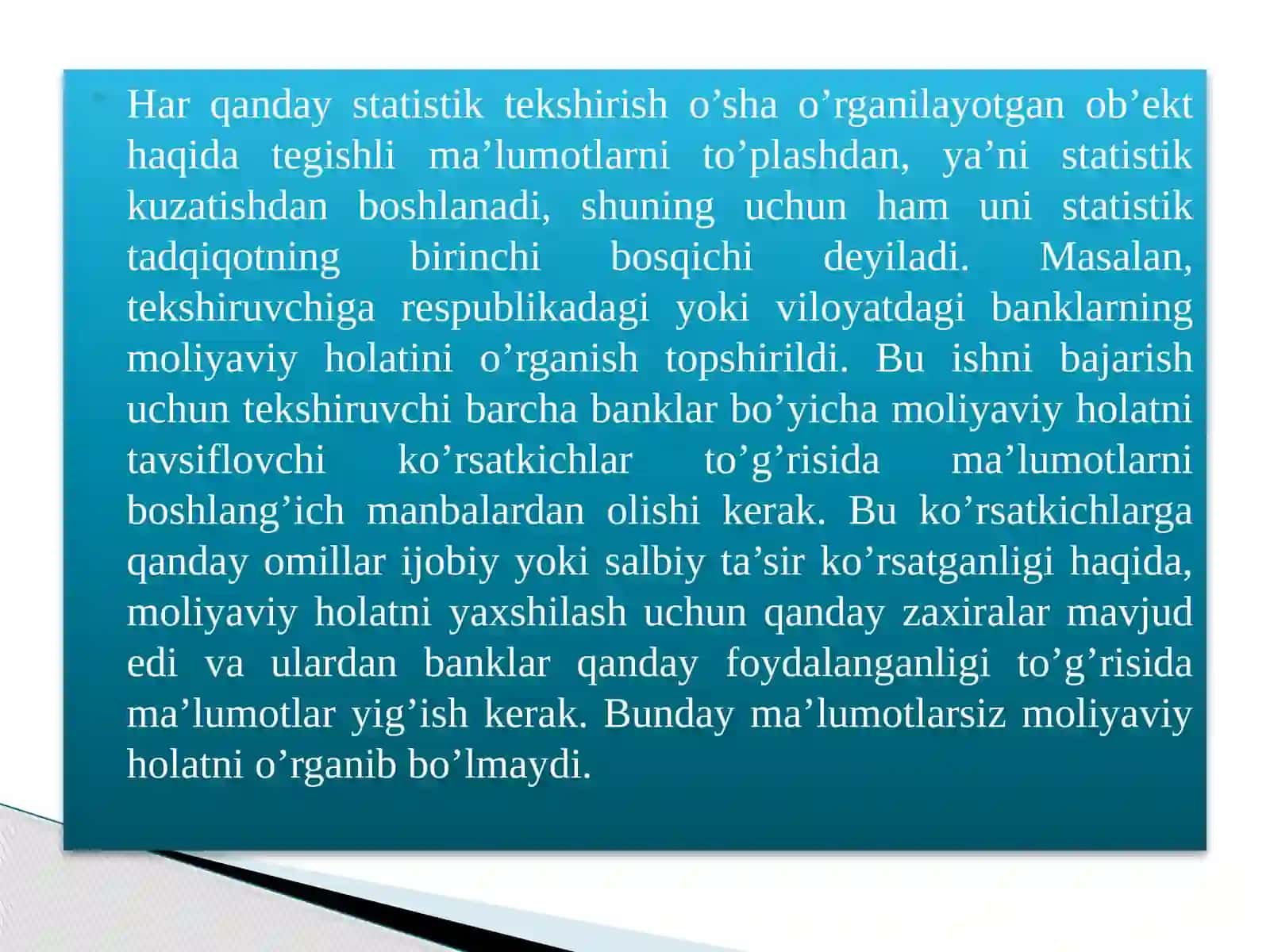 STATISTIK MA’LUMOTLARNI TO’PLASH NAZARIYASI VA AMALIYOTI 3