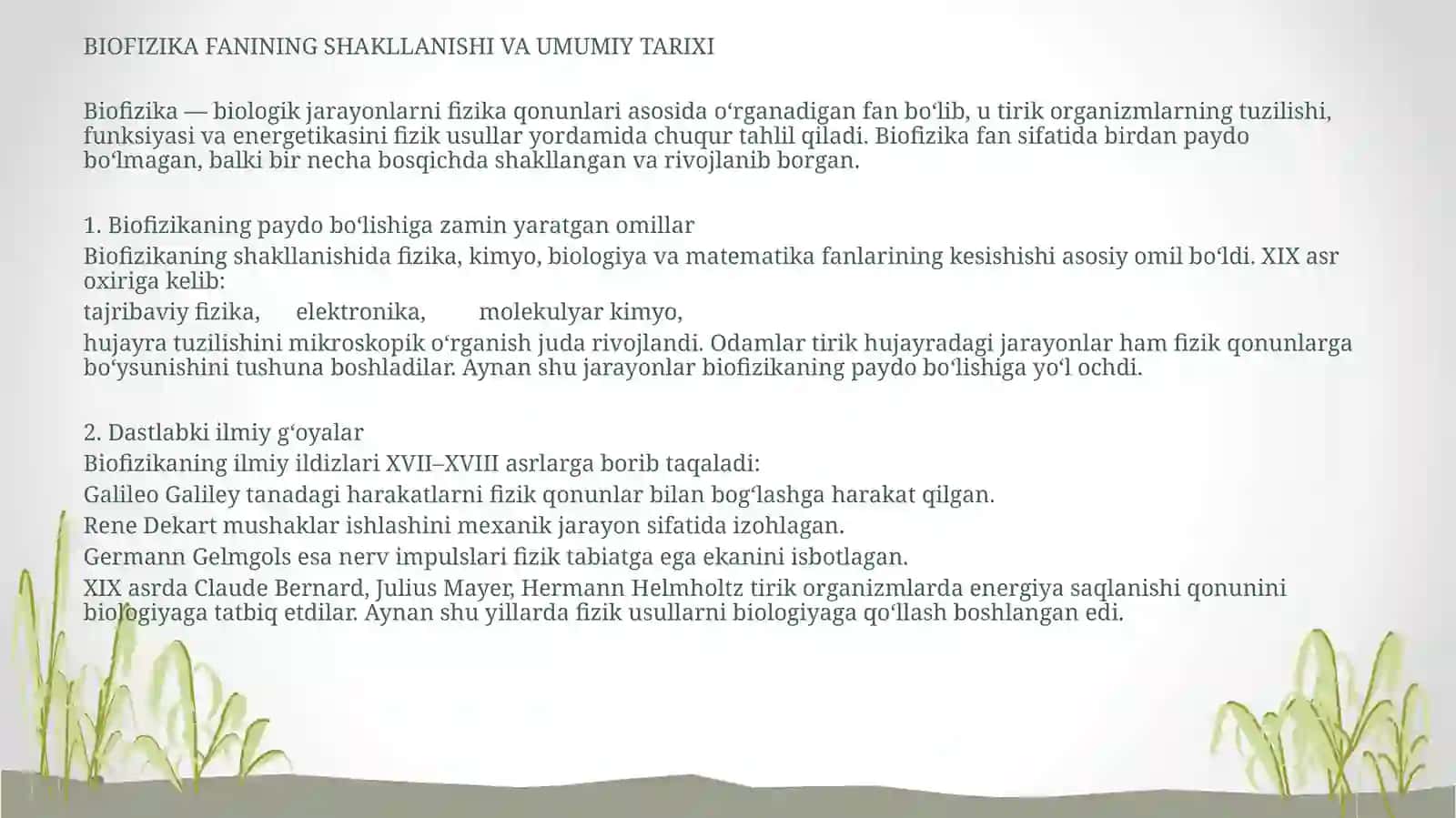 BIOFIZIKA fanidan "O’zbekistonda Biofizika tadqiqotlarini rivojlanishi" Mavzusida MUSTAQIL TA'LIM ISHI 3