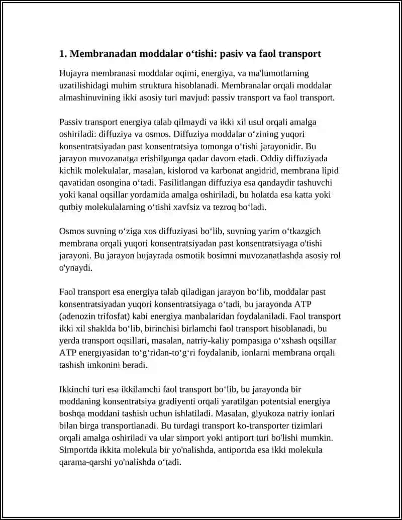 Membranadan moddalar o‘tishi: pasiv va faol transport 3