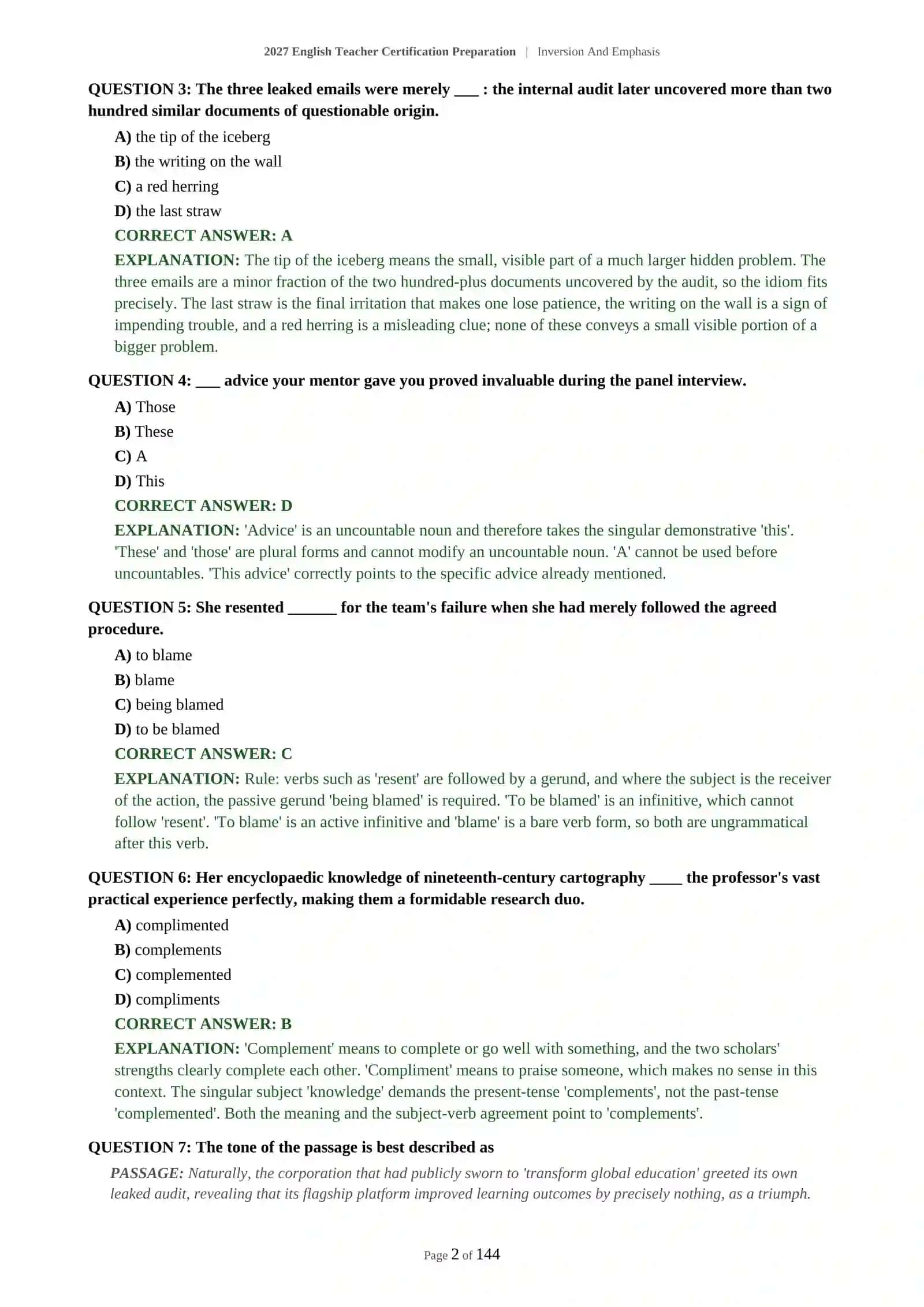 2027 English Teacher Certification Preparation | Inversion And Emphasis 3