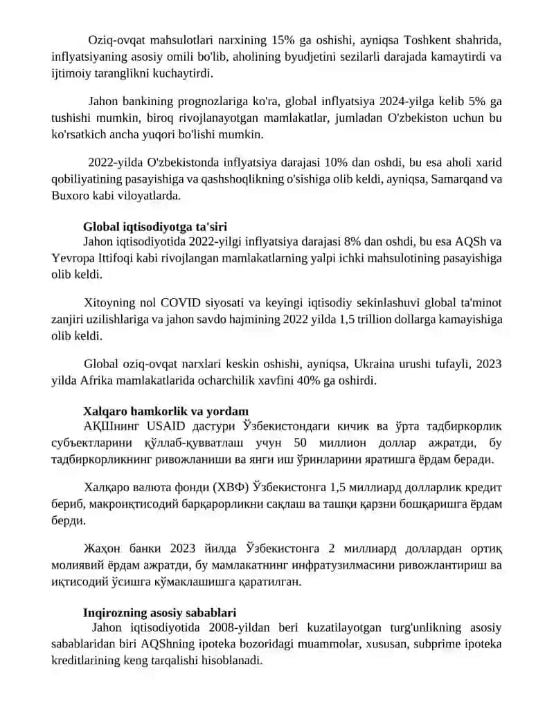 Hozirgi zamoni moliyaviy-iqtisodiy inqirozi mohiyati, kelib chiqish sabablari va oqibatlari 3