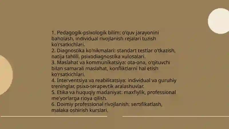 Maktab Psixologning professional faoliyatni samaradorligi ko'rsatkichlari va shartlari 3