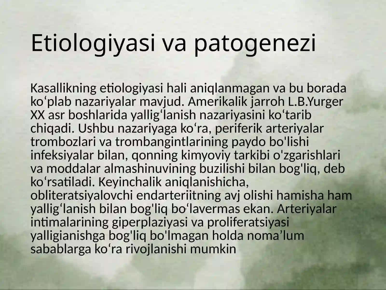 Qon tomirlar obsiteratsiyalanuvchi kasalliklari. Yumshoq to‘qimalar mikrasirkulyator qon aylanishini buzilishi. Kam invaziv kardioxirurgiya 3