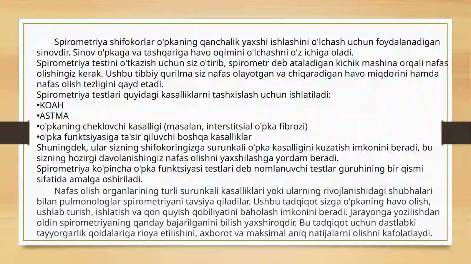 Nafas a’zolari kasalliklaridagi funksional- instrumental tekshiruvlar spirometriya, pnevmotoxometriya, oksigemometriya natijalarini interpertatsiyasi 3