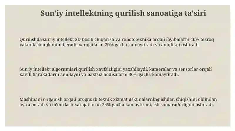 Sun'iy intellektninh qurilish sohasigatasiri 3