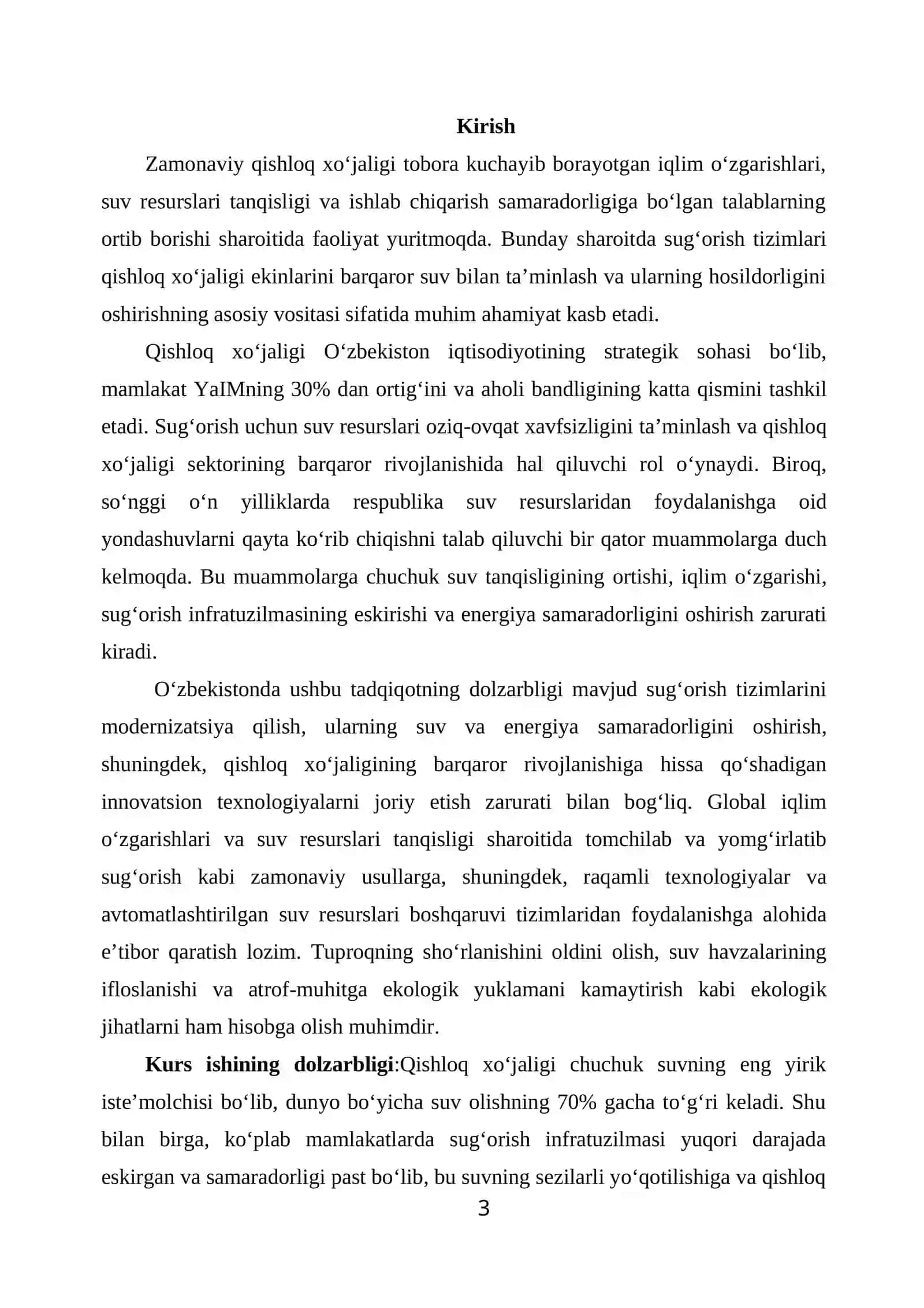 Qishloq xo‘jaligi iqtisodiyoti fanidan Kurs ishi 3