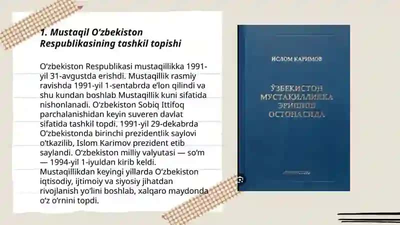Mustakil Uzbekiston Respublikasi tashkil topishining tarixiy axamiyati 3