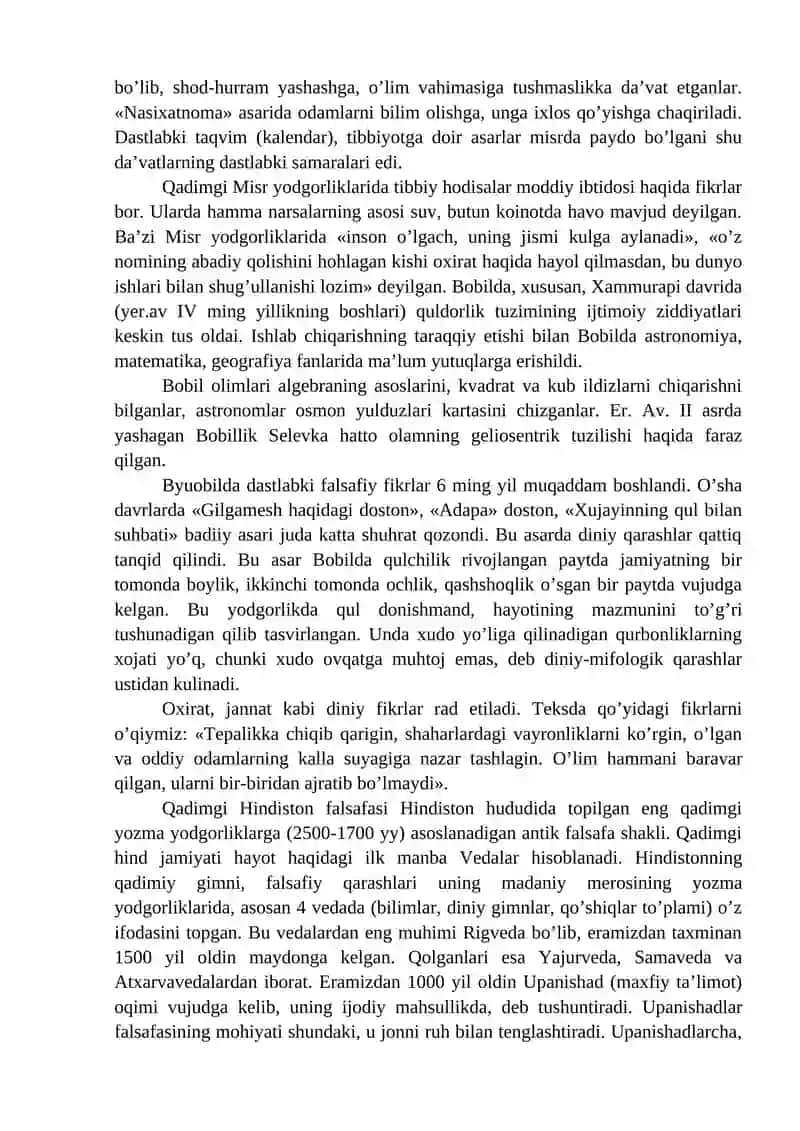 Qadimgi Sharqda asotiriy tasavvurlar va falsafiy bilimlarning paydo bo’lishi 3