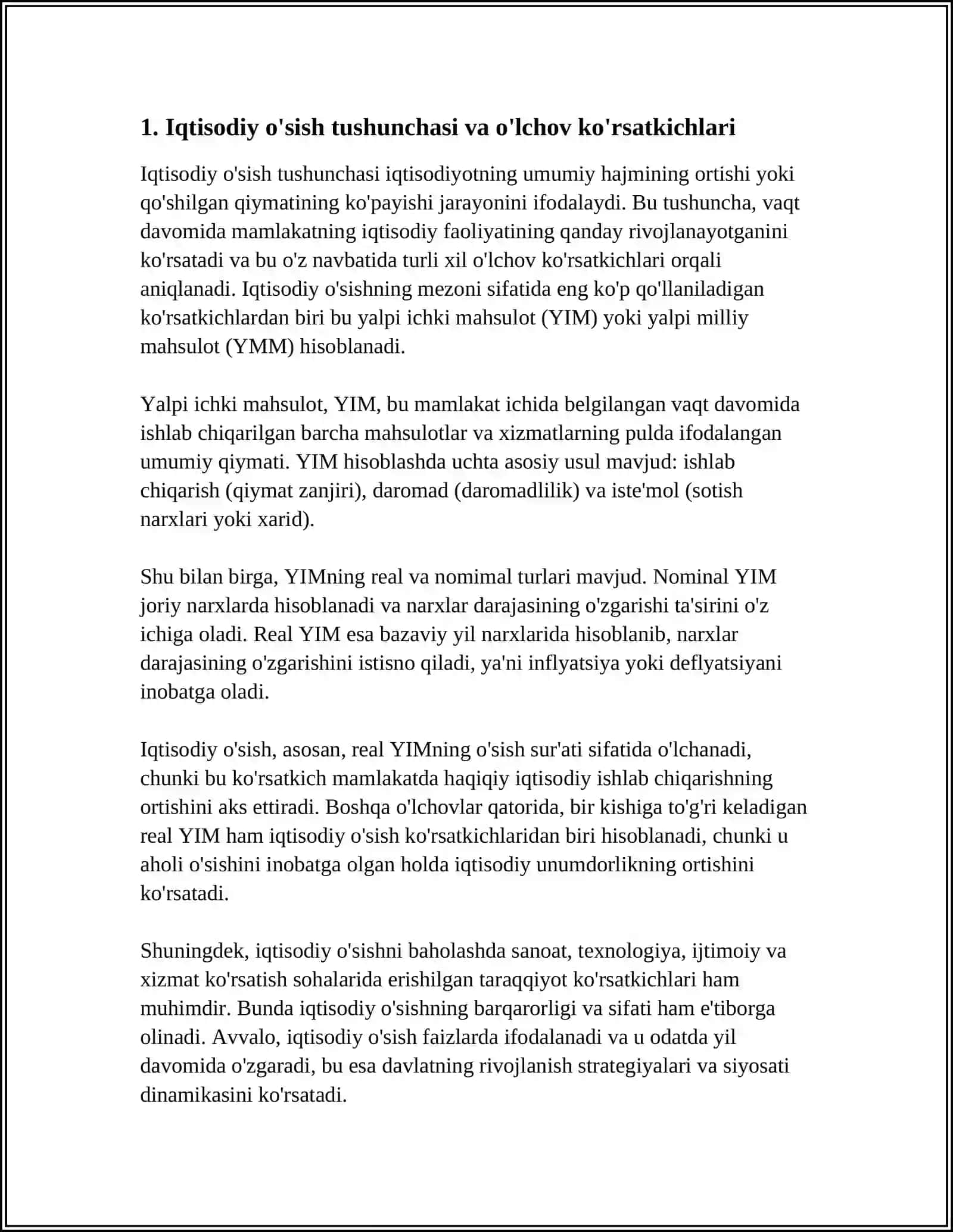 Referat: IQTISODIY O'SISHNING UMUMIY HUSUSIYATLARI 3