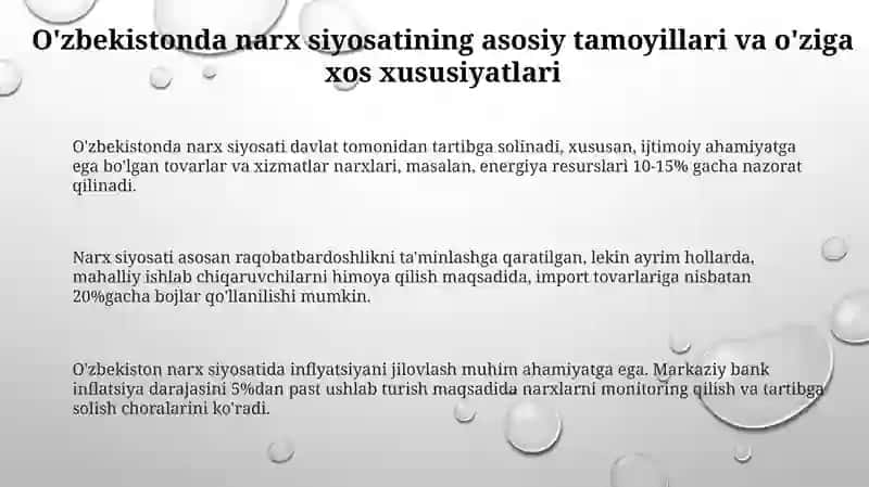 Narx siyosati va uning Oʻzbekistonda amalga oshirilish xususiyatlari 3