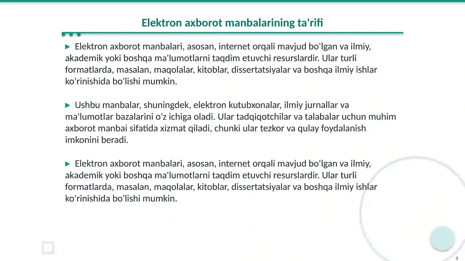 Elektron axborot manbalari bilan ishlash 3
