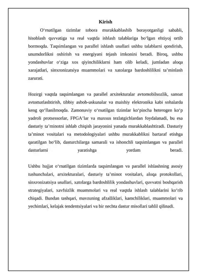 O‘rnatilgan tizimlarda taqsimlangan va parallel ishlav berish 3
