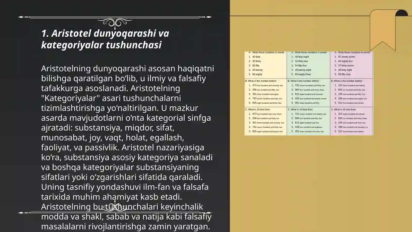 Aristotel, Forobiy va Kant ontologiyasida kategoriyalarning tasnifi 3