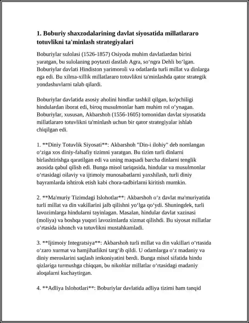 BOBURIY SHAXZODALARNING MILLATLARARO TOTUVLIK TOLERANTLIKNI TA'MINLASHDA TUTGAN O'RNI 3