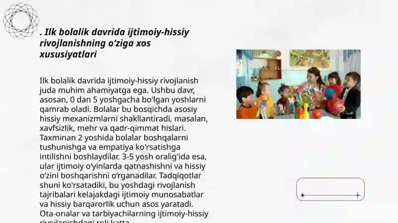Ilk va 3 yoshgacha bolgan bolalarning ijtimoiy-hissiy rivojlanishi va unga qoyilgan talablar 3