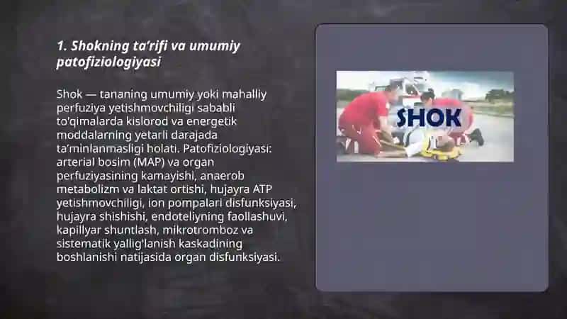 Shok turlari va bunda intensiv terapiya ôtkazish 3