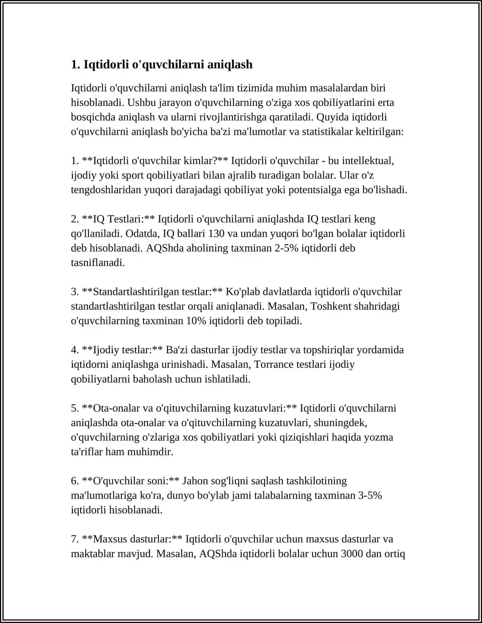 BOSHLANG'ICH SINFLARDA MATEMADIKADAN IQTIDIRLI O'QUVCHILAR BILAN ISHLASH 1-SINF MISOLIDA 3