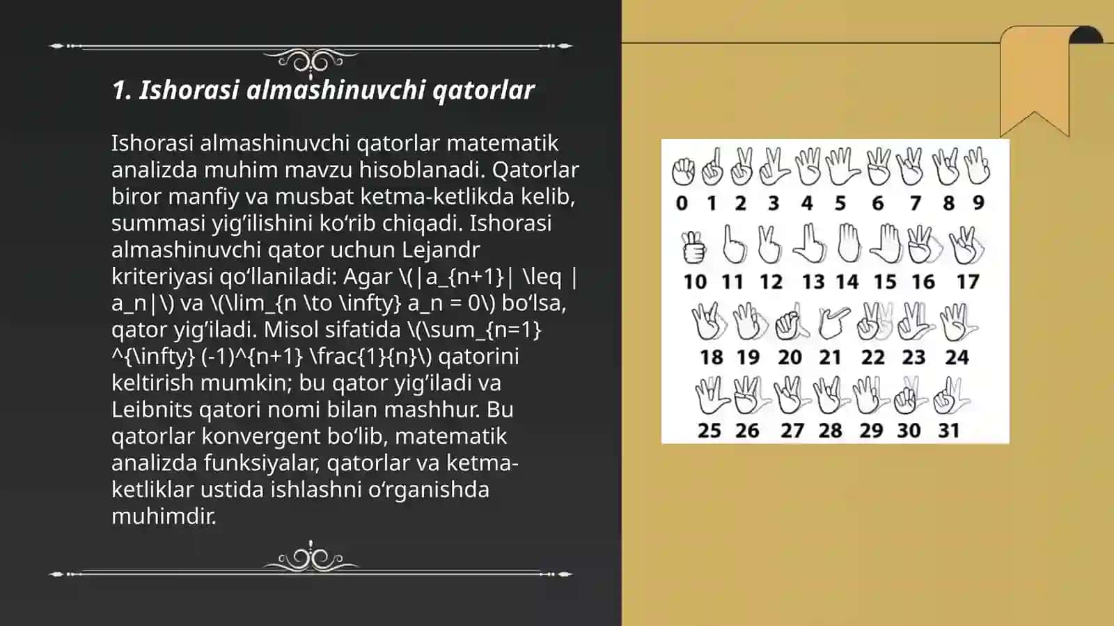 Ishorasi almashinuvchi va o‘zgaruvchan ishorali sonli qatorlar 3