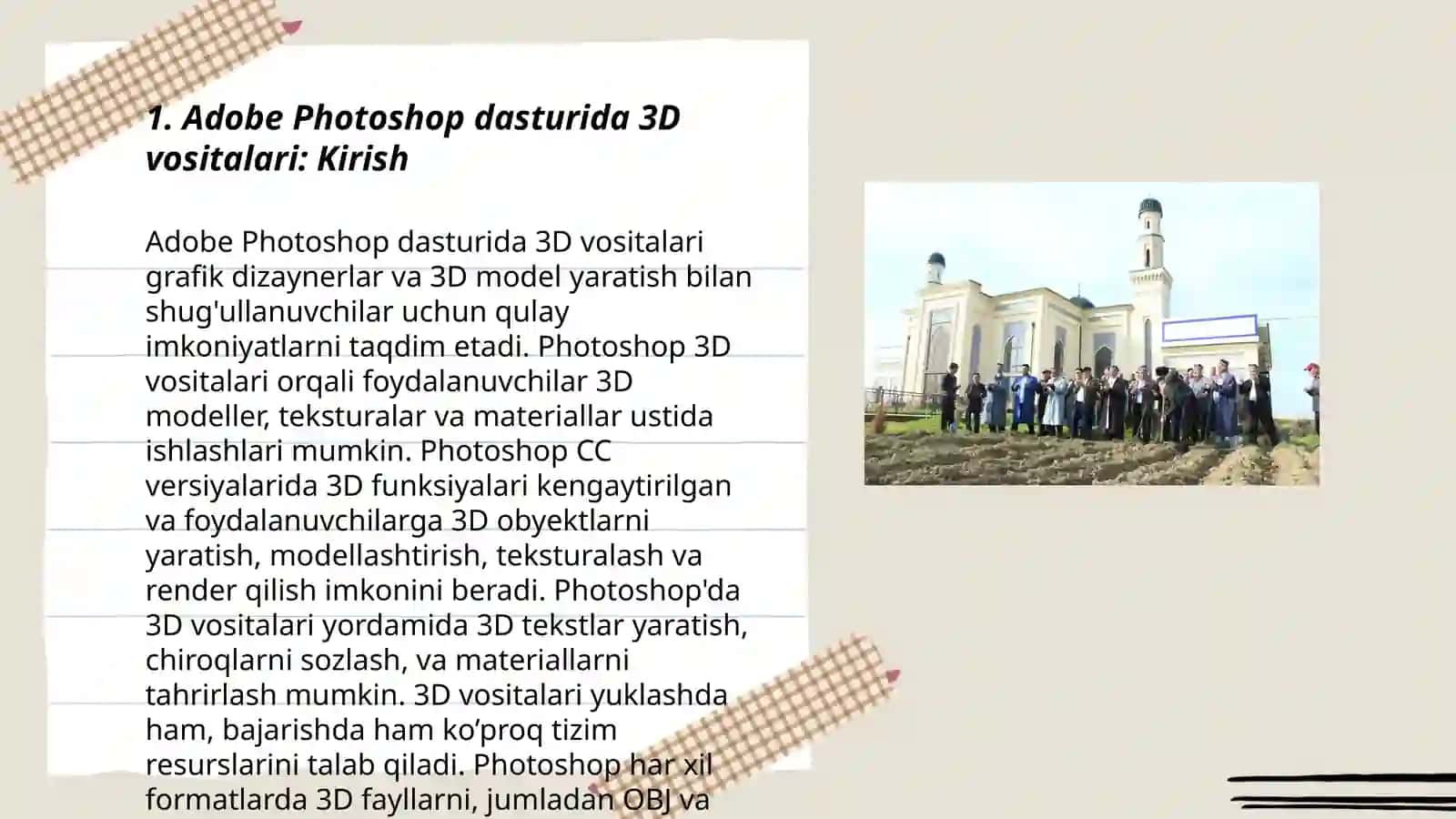 Adobe Photoshop dasturida 3D vositalari: Kirish 3