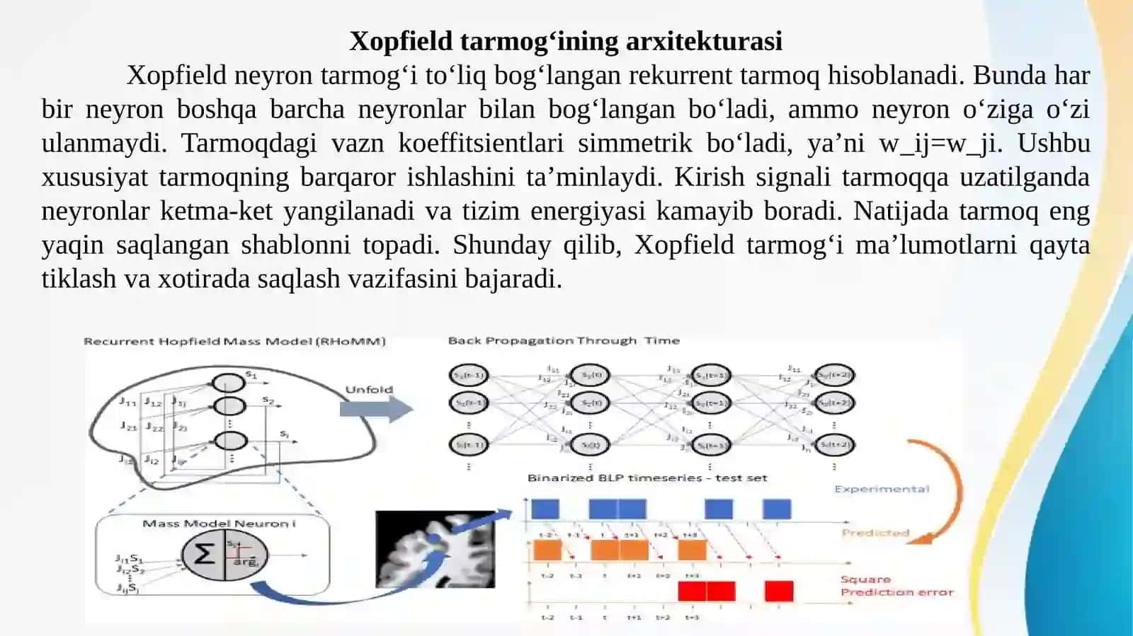 Xopfild va Xemming neyron to’rlari 3