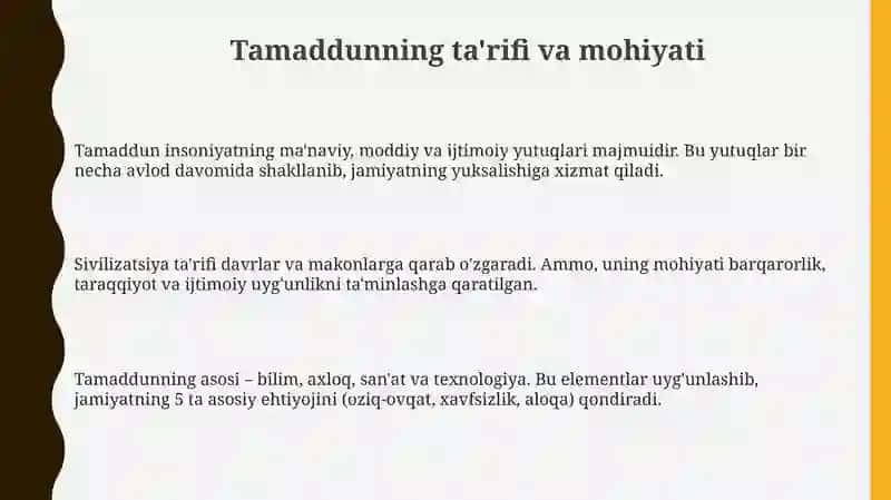 Tamaddun: Ta'riflar, Asoslar va Xususiyatlar 3