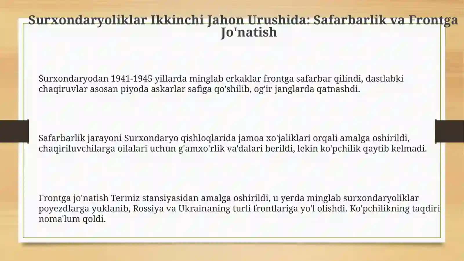 Surxondaryo viloyatidan Ikkinchi jahon urishida qatnashganlar haqida 3