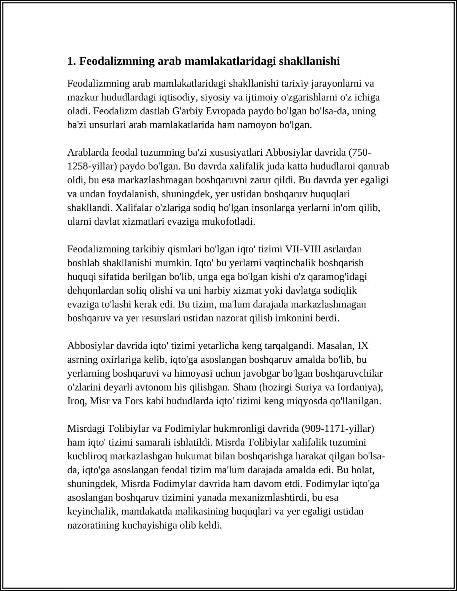 ARAB MAMLAKATLARIDA FEODALIZMNING IQTISODIY G’OYALARI, IBN HALDUN QARASHLARI 3