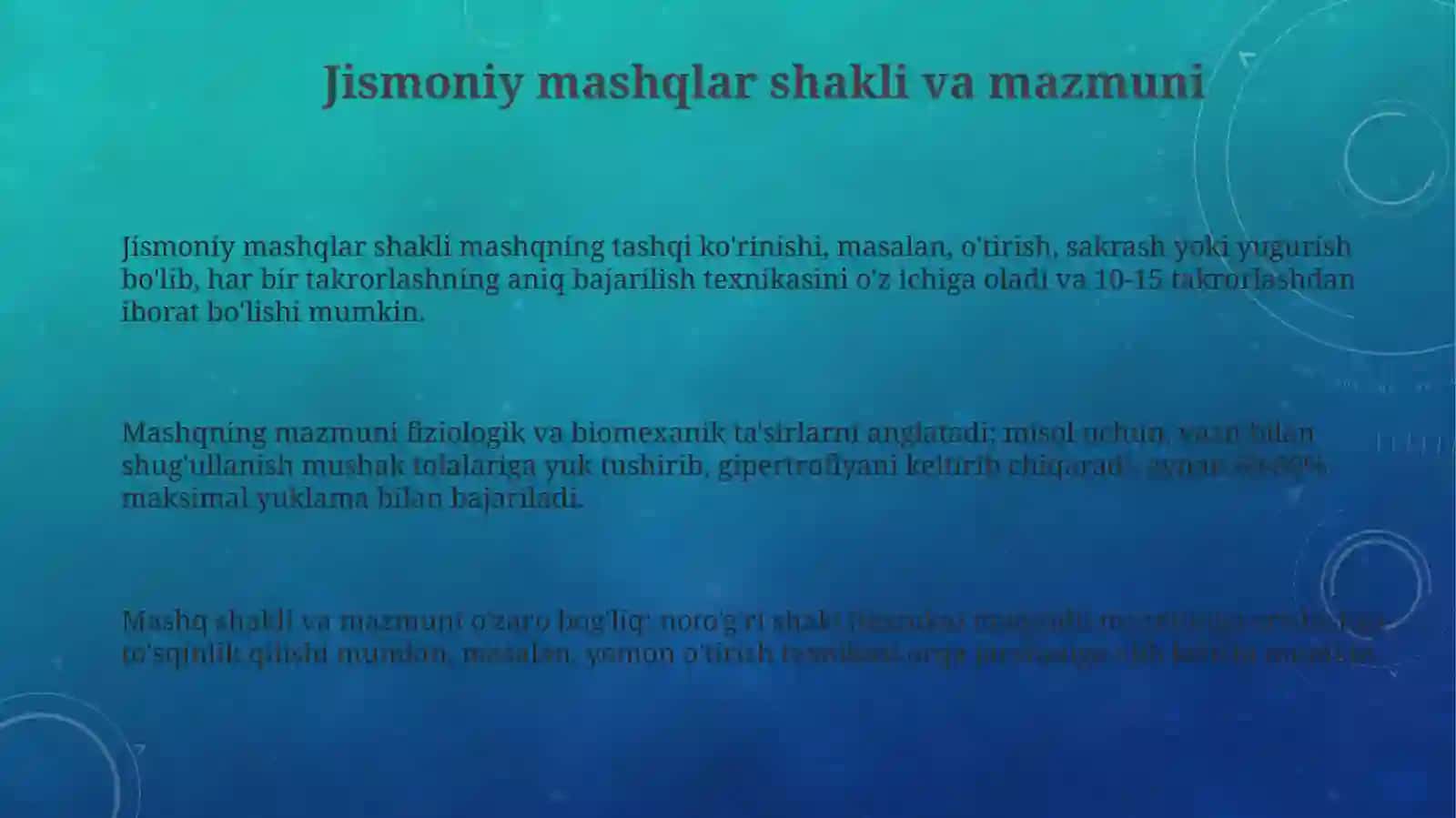 Jismoniy mashqlarning shakli va mazmuni 3