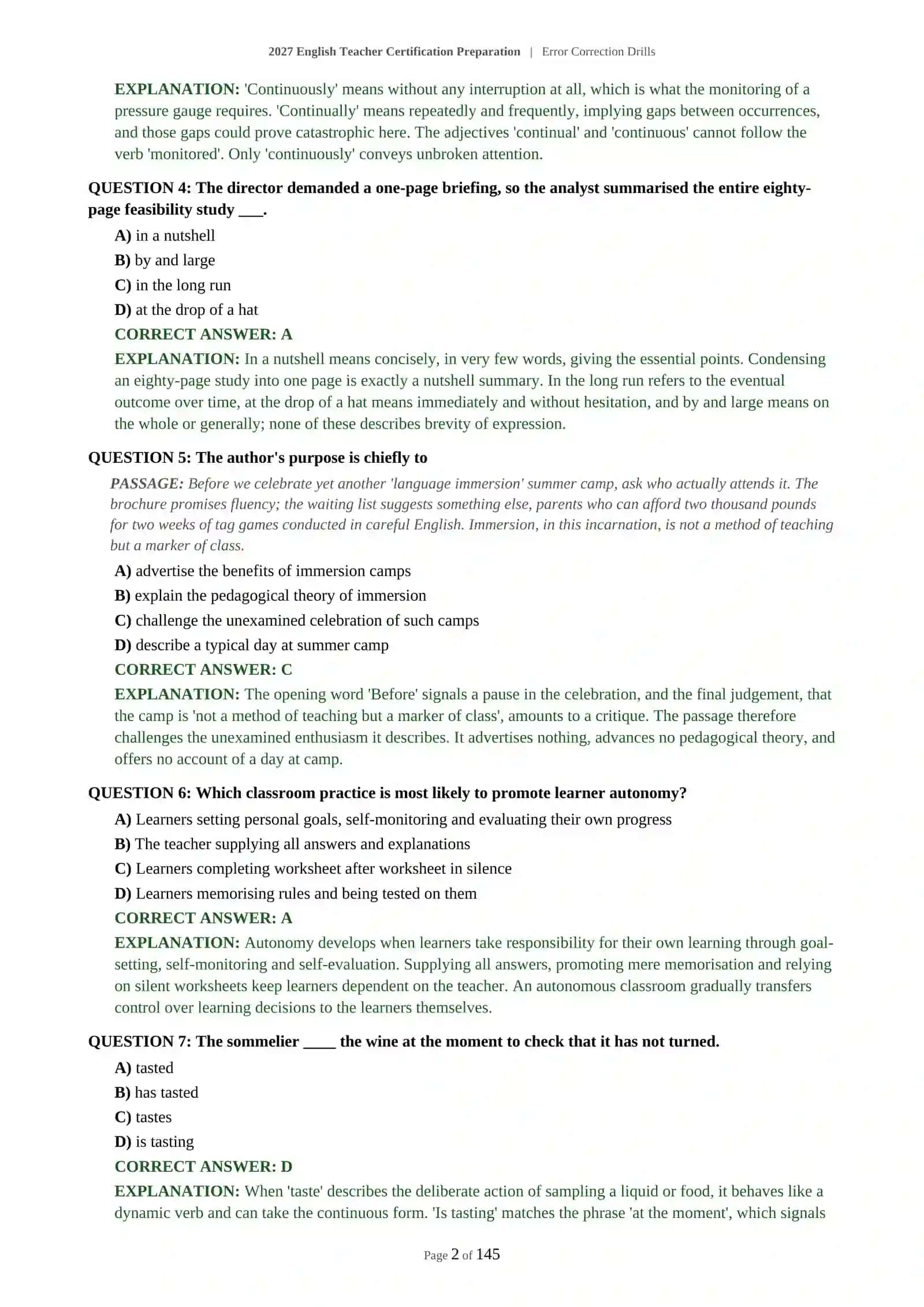 2027 English Teacher Certification Preparation | Error Correction Drills 3