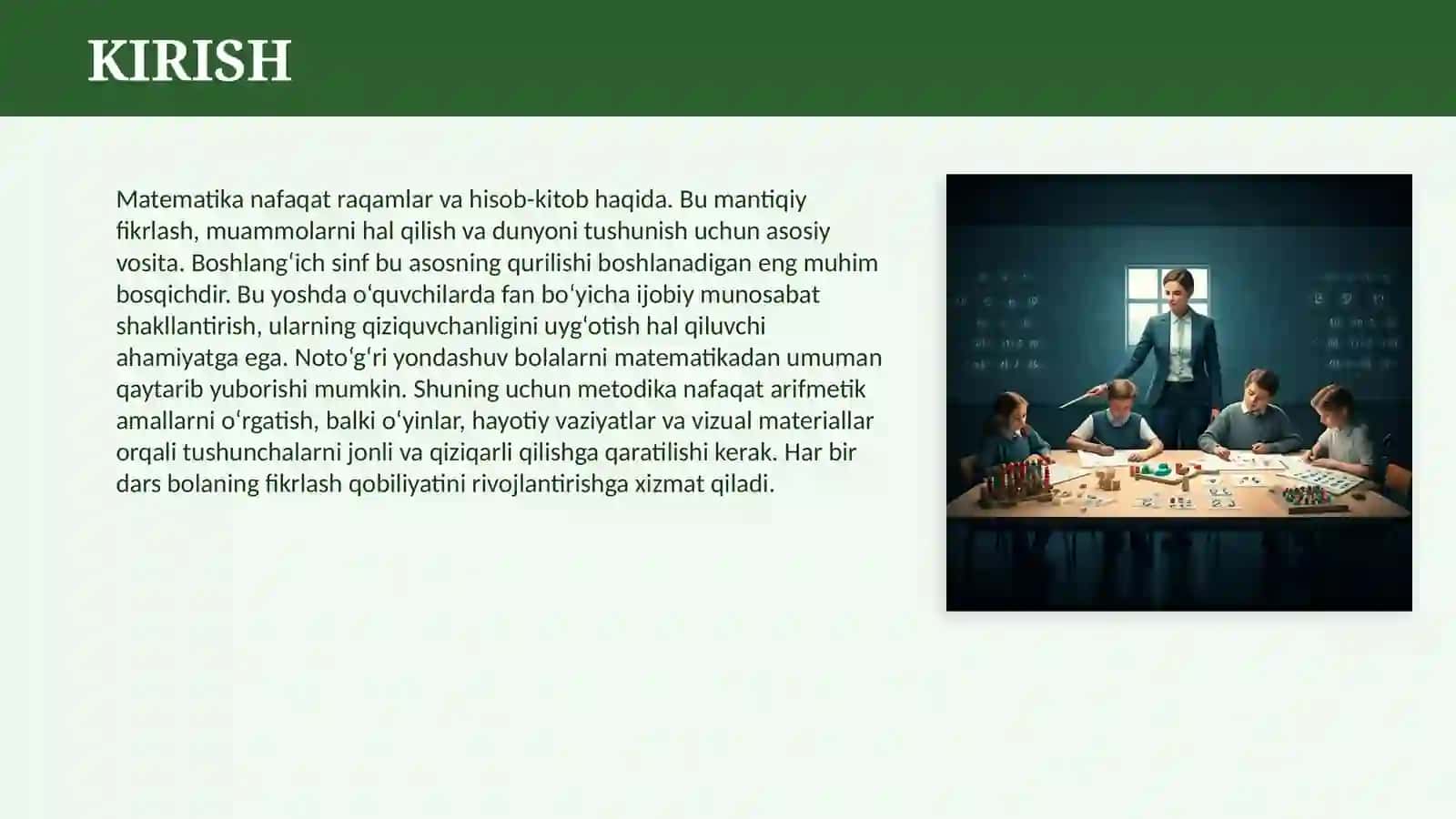 BOSHLANG`ICH SINFDA MATEMATIKA O`QITISH METODIKASINING MAZMUNI 3