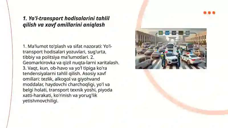 Yo'l harakati xavfsizligini oshirish bo'yicha chora-tadbirlar rejasini ishlab chiqish 3