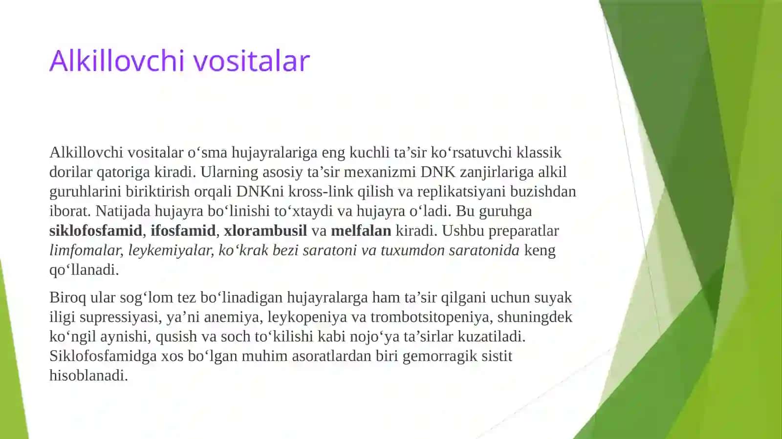 Xavfli o'smalarga qarshi dori vositalari 3