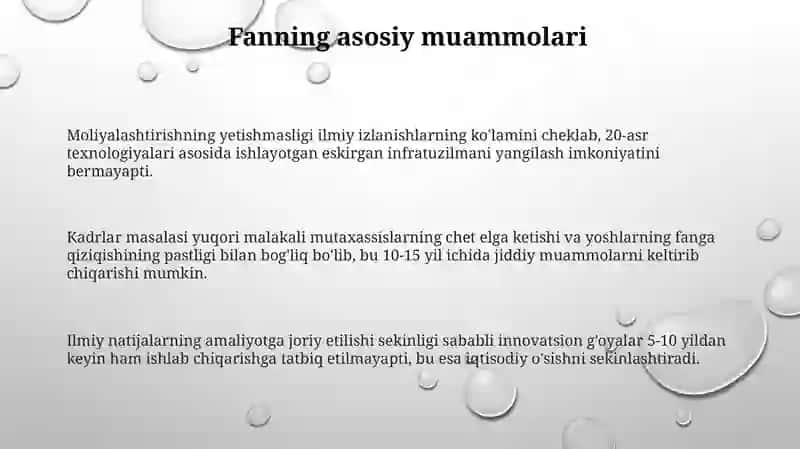 Fanning asosiy muammolari va ularni hal etish yo'llari 3