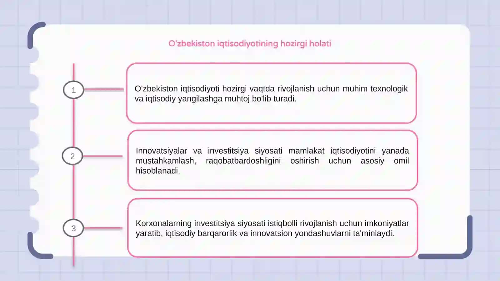 O'zbekiston iqtisodiyotini iqtisodiy va texnologik yangilash zarurati va O'zbekiston korxonalarning investitsiya siyosati 3