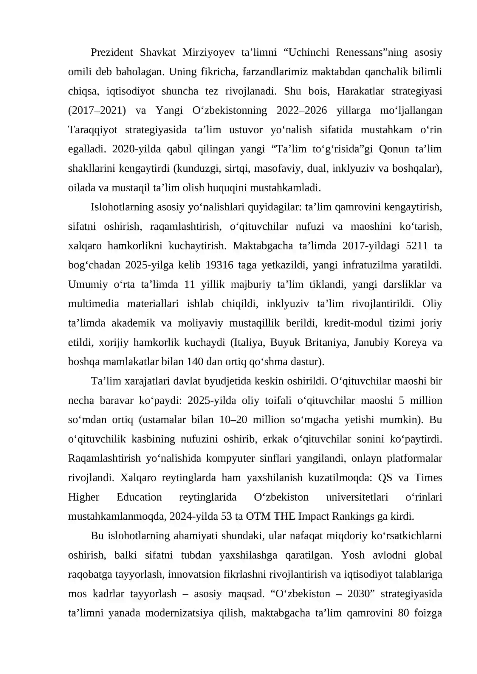 O'ZBEKISTON RESPUBLIKASIDA TA'LIM SOHASIDA AMALGA OSHIRILGAN ISLOHOTLAR 3
