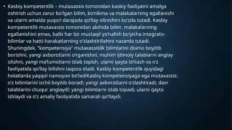 Kasbiy kompetensiyalar va uning ahamiyati bo‘yicha referat yozish 3