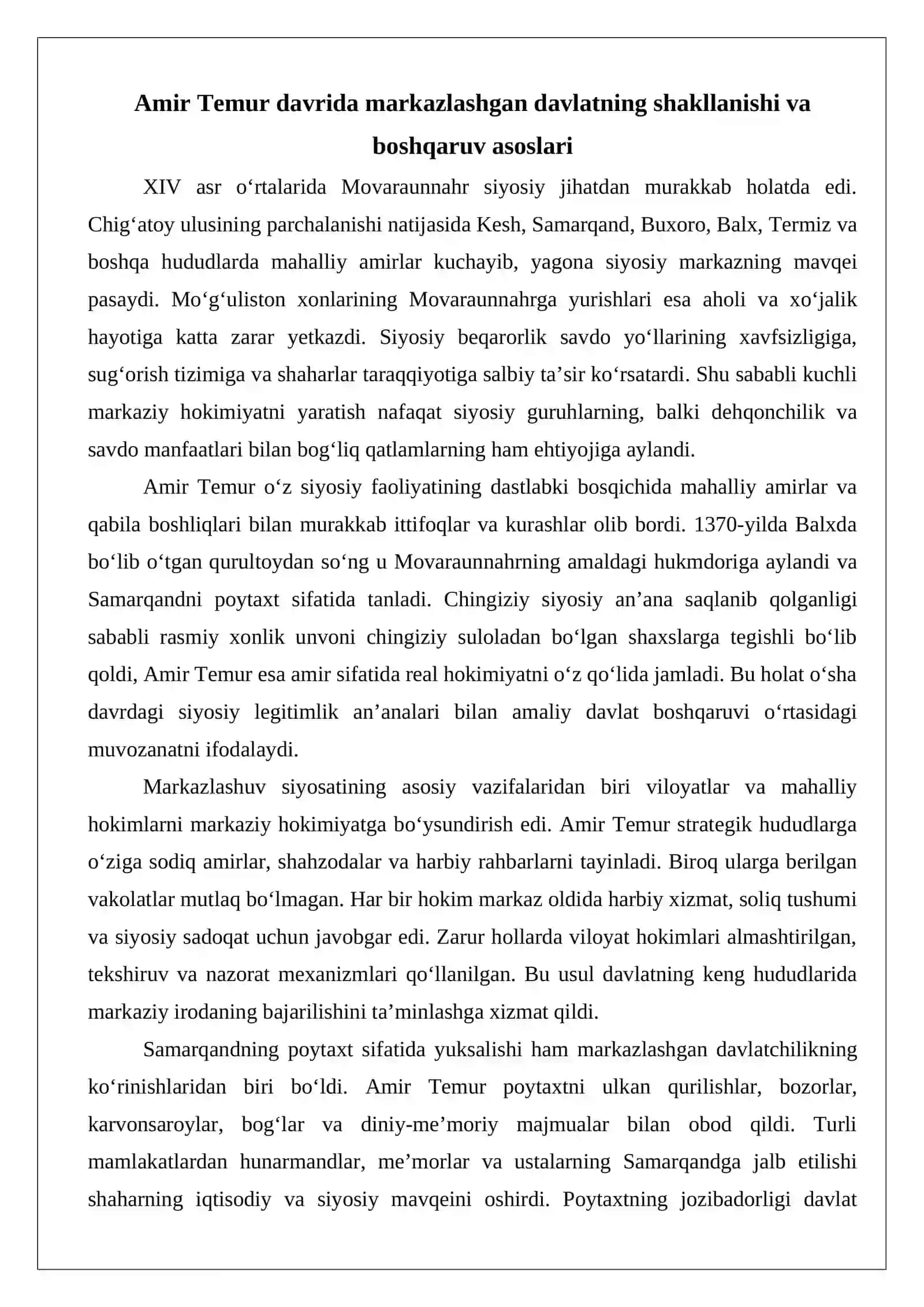 Amir Temur va temuriylar davrida Movaraunnahr va Xurosonda davlatchilik rivoji 3