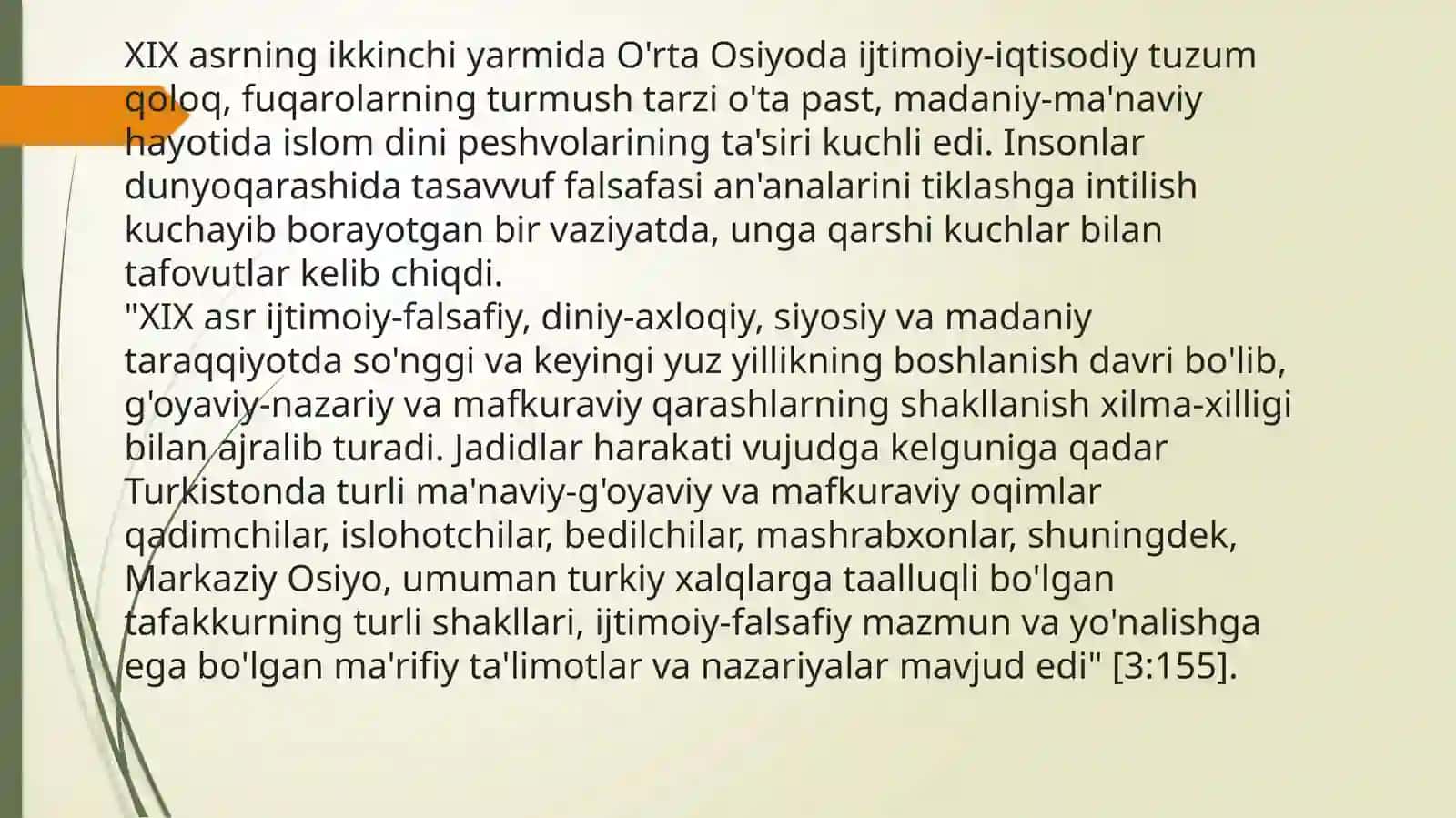 Jadidma’rifatparvarlariningo’lkaijtimoiy-ma’naviyhayotidatutgano’rni(Munavvarqori,Fitrat,Behbudiy,Avloniyvaboshqa) 3