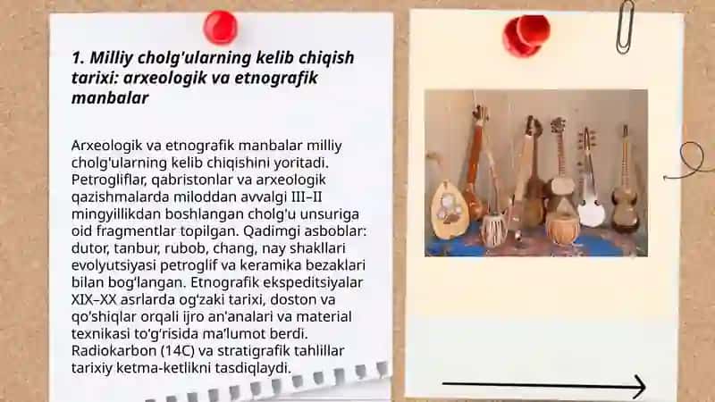 Milliy cholg'ularning kelib chiqish tarixi, yasalishi, tuzilishi va ta'lim jarayonida qo'llanishi 3