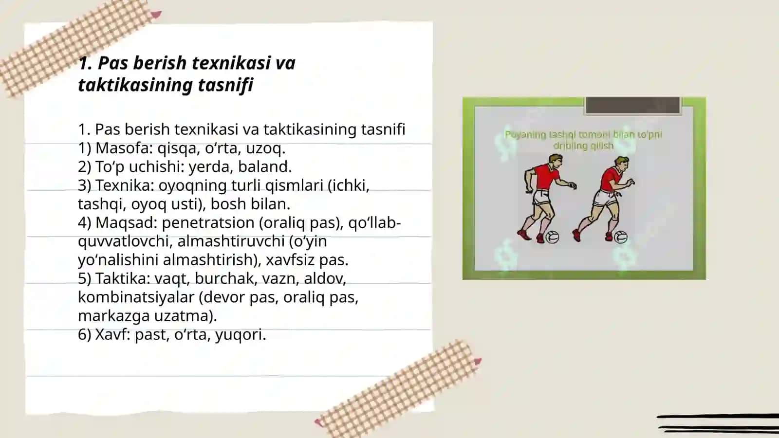 Futbol oʻyini texnikasi va taktikasining tasnifi 3