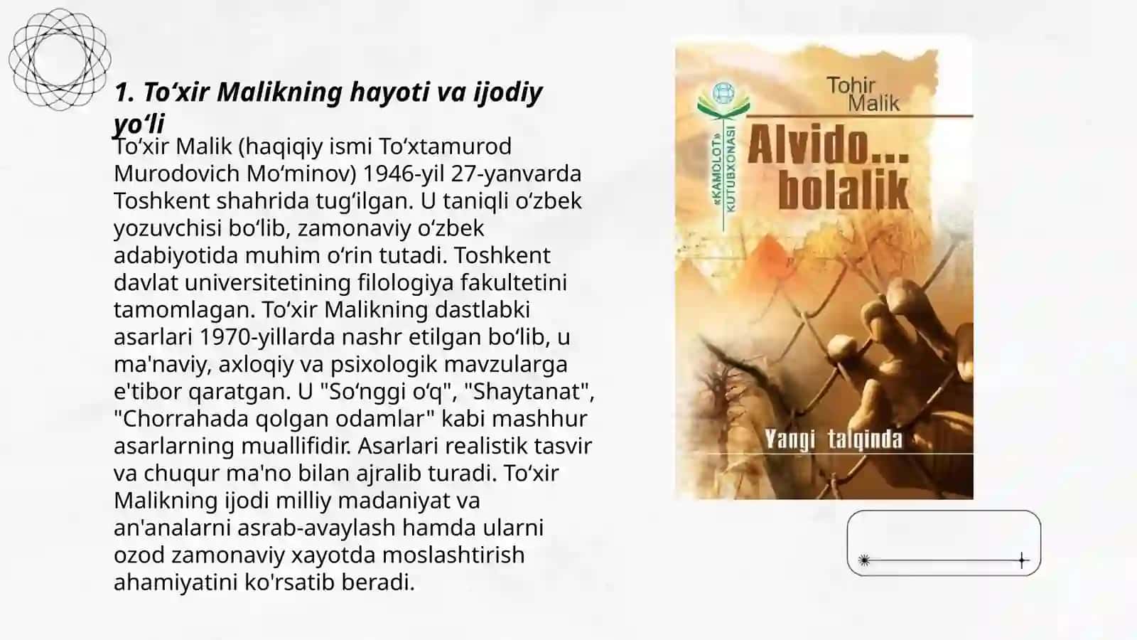 Toxir Malik qissachiligi 3