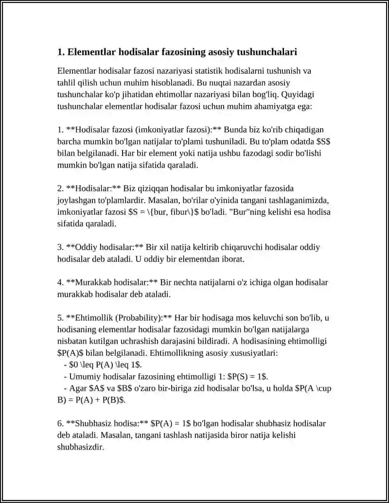 ELEMENTLAR HODISALAR FAZOSI. HODISALAR USTIDA AMALLAR. EHTIMOLNING TA’RIFLARI 3