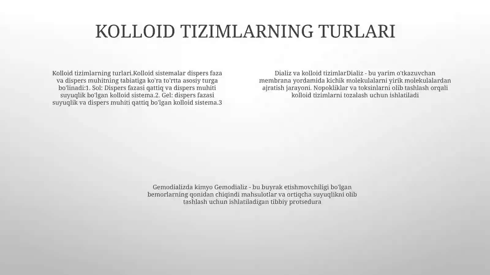 Kolloid Sistemalarni Dializ YoʻLi Bilan Tozalash. Gemodializni OʻTkazishda Kimyoni OʻRni 3